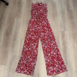 Ali & Jay Anthropologie Womens Jumpsuit Red Pink XS Wide Leg Lightweight Ruffle